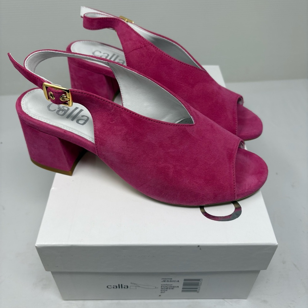Calla Pink Suede Slingback Block Heel Sandals